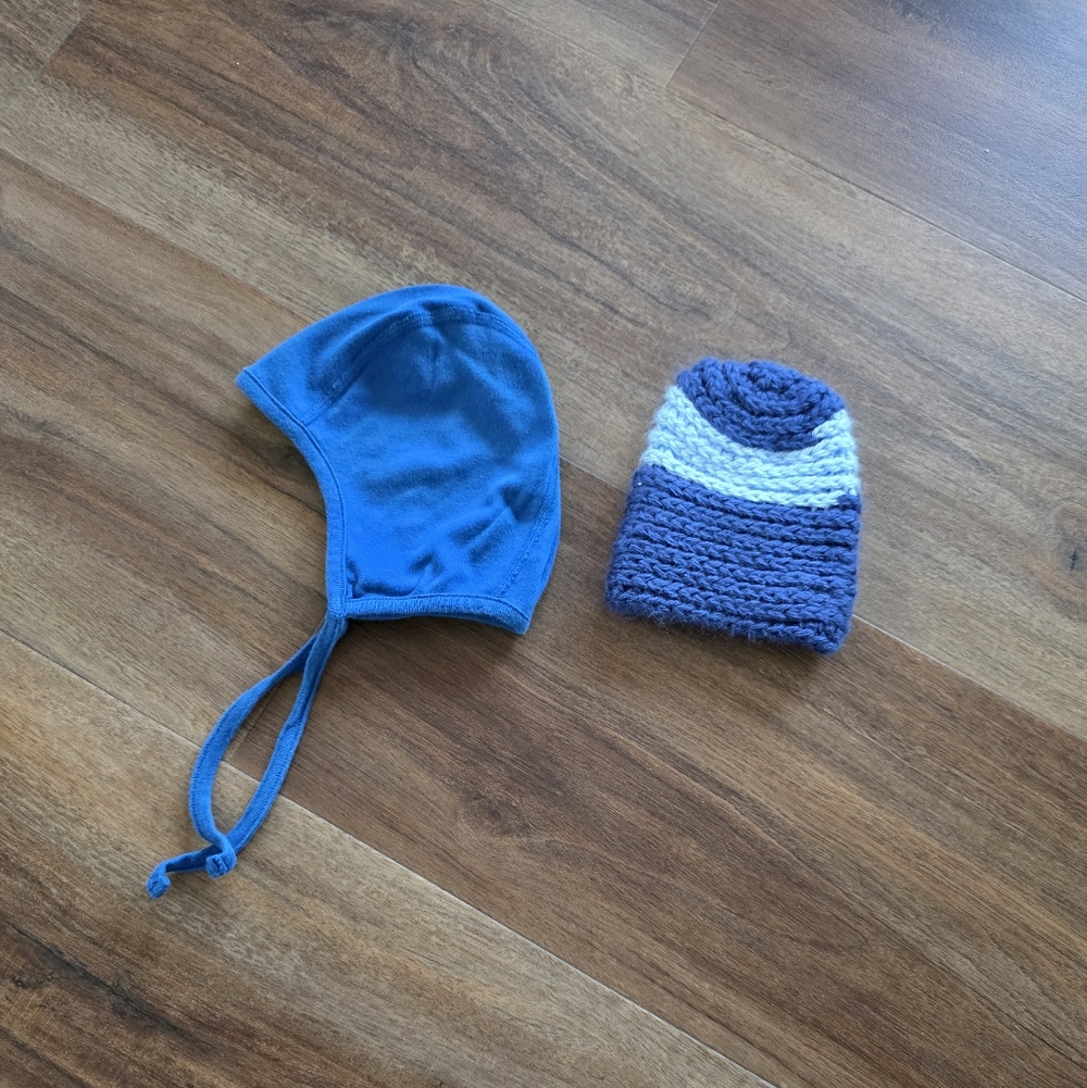 Set of Two Blue Hats for Baby/Toddler Boys Hanna Anderson & Homemade